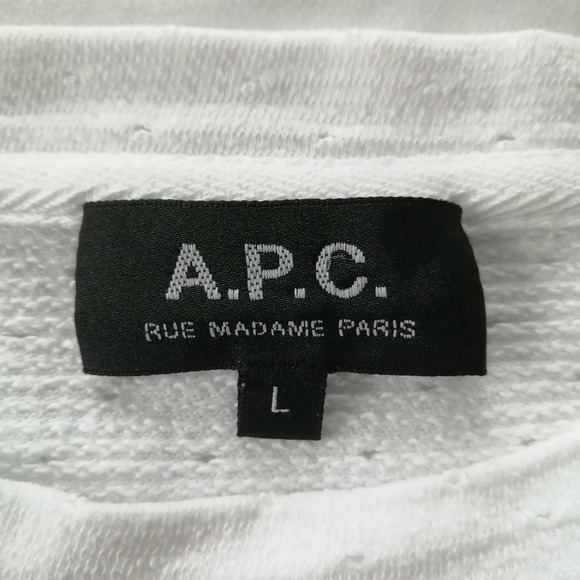 A.P.C White 100% Cotton 3/4 Sleeve Light Sweater with Micro Hole Pattern Large - Picture 11 of 14